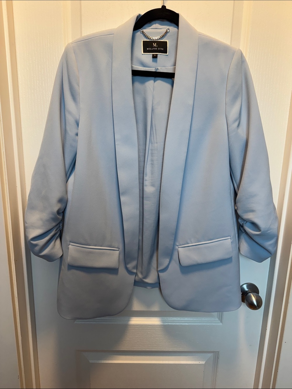 MELANIE LYNE Light Blue Open-Front Shawl Collar Blazer